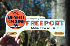 RARE 1950s DESERT MAINE FREEPORT US ROUTE 1 PAINTED METAL TOPPER SIGN CAMEL R121 picture
