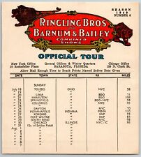 1949 Ringling Bros Barnum Bailey Circus Route Card Chicago Fort Wayne Dayton picture
