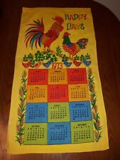 Vtg 1973 Happy Days Rooster Calendar Tea Towel Wall Hanging Bright Colors VGC picture
