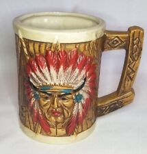 Vintage Anco Native American Chief W/ Headdress On Wood Drum Look Souvenir Mug picture