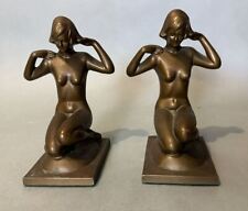 Pair Vintage Frankart Style Art Deco Nouveau Figural Cast Metal Nude Bookends picture