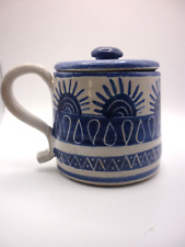 Coffee/ Tea Mug with LID - Signed Greek / Italian Style Terra Cotta Pottery picture