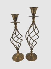 Vintage Brass Candle Holders Set Of 2 Swirl Spiral Twisted Ornate 10 & 11 inch picture