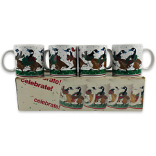 The Market Place Christmas Mugs Set of 4 Dancing Canadian Geese Stoneware Japan picture
