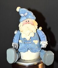 JTS INTERNATIONAL CERAMIC SANTA in BLUE /STRING-ATTACHED ARMS & LEGS / CHRISTMAS picture