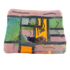 Hand Made Studio Fused Art Glass Dish Plate Multicolor Glass Color Shift Vintage picture