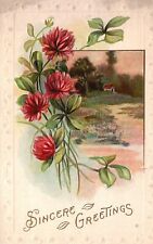 Vintage Postcard Sincere Greetings Wishes Card Chrysanthemum Landscape picture