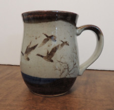 Vintage Otagiri Style Speckled Stoneware Mug Cup Geese Flying Trees Inv# 13 picture