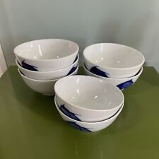 Set 7 Vintage Blue Koi Fish Karp Pattern 5” and 4-1/2” Porcelain Rice Bowls picture