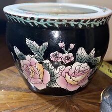 vintage rose ceramic vase Hand Painted Black medium size picture