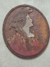 Antique Painted Carved Pyrography Flemish Folk Wall Art Indian Native America picture