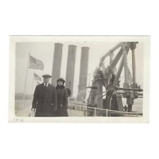 Antique Snapshot Photo Man Woman On Ship American Flag Patriotic Photograph picture