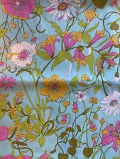 Vintage Floral Fabric Bright Pink Poppies Wildflower Lt Blue Background 44x124” picture