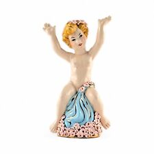 Vintage Porcelain Cherub Figurine Pink Flowers Hand Painted Collectible 8.25