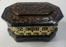 vintage carved wood jewelry box With Mirror metal ordained picture