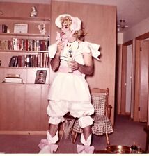 Vtg 1960s Photo Creepy Man Dressed Up In Baby Girl Halloween Costume Odd picture