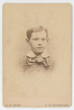 Antique Circa 1880s Cabinet Card Adorable Boy With Bow Estabrooke Brooklyn, NY picture