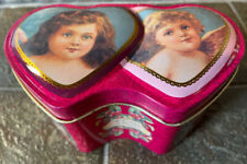 Vintage Style Tin Double Heart Shaped Christmas Cherub Theme Hinged Lid picture