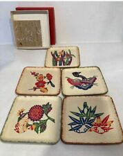 Vintage Japanese Rice Paper Coasters Floral Paper Mache Style MCM NOS In Box VTG picture