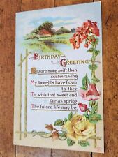 Antique Birthday Greetings Postcard Unmailed Penciled Note Floral Roses Embossed picture