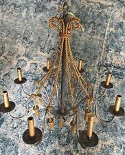 Gorgeous Vintage Italian Twisted Iron Chandelier Grey Gold Twisted Rope Design picture