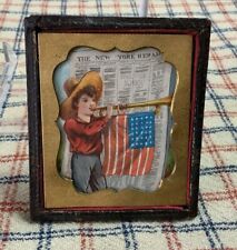 Vintage Antique Victorian Framed, Trade Card Ephemera, Union Case, Boy With Flag picture
