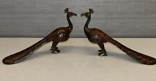 Vintage Brass Peacock Pair Etched Figurine Statue Home Decor Shoehorn picture