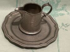 Vintage Pewter Small Plate and Creamer picture
