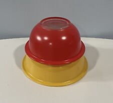 PYREX Clear Bottom Primary Red And Yellow Mixing Bowls Vintage picture
