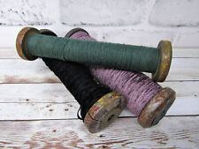 Set of 3 Antique Vintage Industrial Textile Bobbins Spools w/Thread Yarn String picture