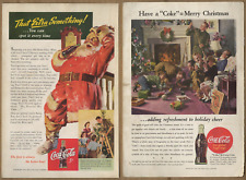 Lot of 2 WWII Coca-Cola Christmas Vintage Art Print Ads Coke Santa Holiday Cheer picture