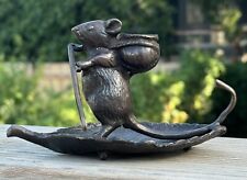 Vintage Brass Mouse Paddling On A Leaf Boat Candle Holder/ Gatco-China picture