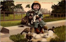 c1905 Ostrich Farm, Jacksonville, FL, antique, creepy kid with puppy and chicks picture