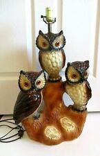 Chalkware Owl Table Lamp 3 owl large heavy cabin rustic vintage studios 3066 picture