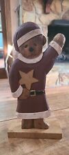 Vtg Handcarved Wooden Santa Claus Bear Painted Christmas Table Decor Folk Art picture