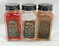 Vintage Farley's On Tops Candy Decoration 3 Different Glass Bottles 1.75oz picture