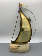 Vintage DeMott Signed Brass Sailboat Rock Quartz Base Nautical Boat Sculpture  picture