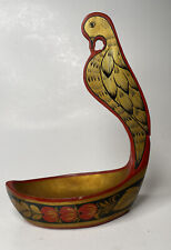Vintage Russian Fire Bird Folk Art Bowl Khokhloma Hand Guilding Lacquered Dish picture