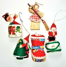 5 Vtg 70s Christmas Ornaments Retro Holiday Cornhusk Elf  picture