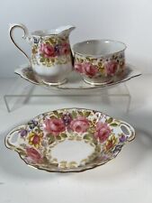 Vintage Royal Albert Serena Cream And Sugar with Tray, Sweet Meat Dish Roses picture