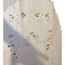 Vintage Embroidered White Linen Table Runner Daisy  7 Ft. 84” picture