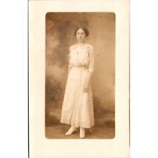 RPPC Woman Standing Portrait Vintage Postcard Real Photo Dress Necklace, Hair Up picture