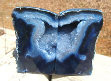 Agate Geode Mini Blue Bookends-Exc Colors/Patterns-Druzy Centers-2 lbs 15 ounces picture