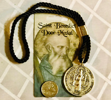 St. Benedict Door Hanger - Xtra Large Silver Medal on Rope - Protect Home or Car picture