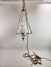 Vintage Milk Glass Hanging Light Hurricane Lamp Farmhouse Brass Wooden Knob picture