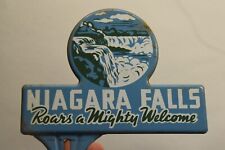RARE 1950s NIAGRA FALLS STAMPED PAINTED METAL TOPPER SIGN WATERFALL CANADA USA picture