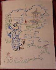 Finished Embroidered Dutch boy and Windmill on Muslin, unframed picture