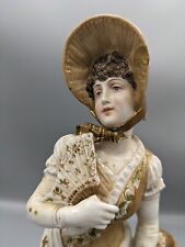 1894s Antique Volkstedt German Porcelain Figurine Lady With Fan 10.5