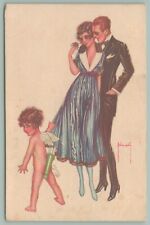 Pinati ? Artist Signed~Glamour Couple~Italian Art Deco~Cupid~Rev Stamp 111-4 picture
