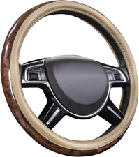 Wood Grain Microfiber Leather Steering Wheel Cover, Universal Fit for 14 1/2-15  picture